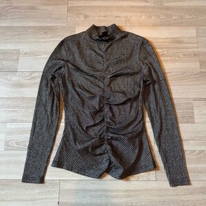 Blank Metallic Ruched Mock Neck Top